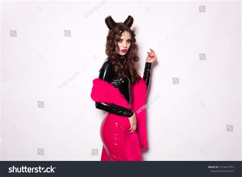 Beautiful Devil Brunette Model Vamp Mistress Stock Photo