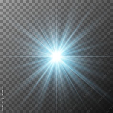 Realistic blue starburst lighting isolated on transparent background. Glow light effect. Glowing ...