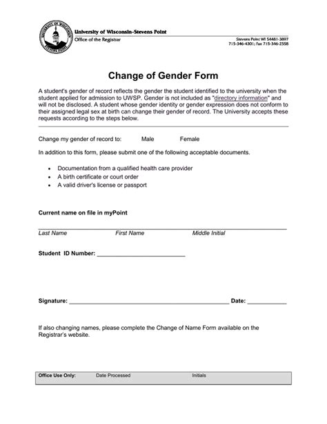 Change of Gender Form