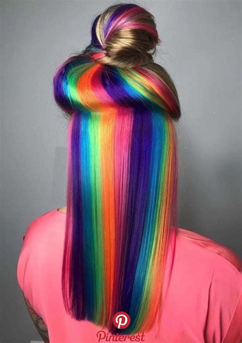 30 Favorite Rainbow Hair Colors With Top Knot Bun In 2018 Browse Here