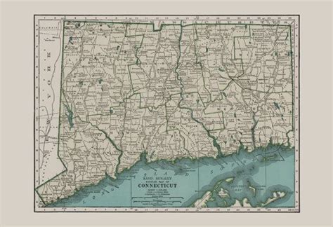 VINTAGE CONNECTICUT MAP Vintage Map of Connecticut U.S.A. - Etsy Canada ...