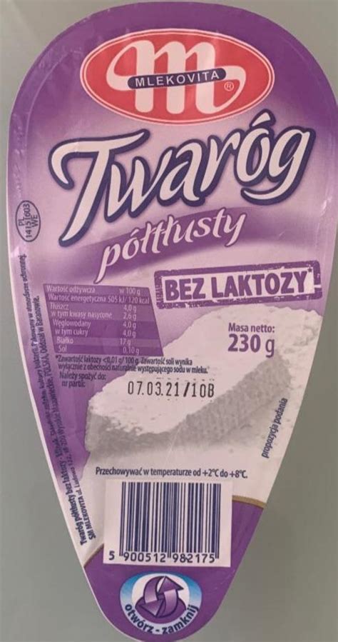 Mlekovita Twaróg bez laktozy półtłusty 230 g kalorie kJ i wartości