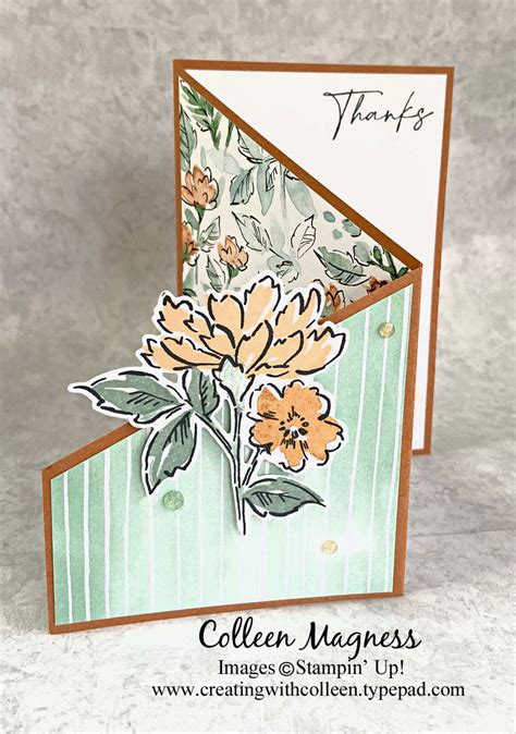 Sneak Peek Hand Penned Petals Tri Fold Angle Card Fancy Fold Card