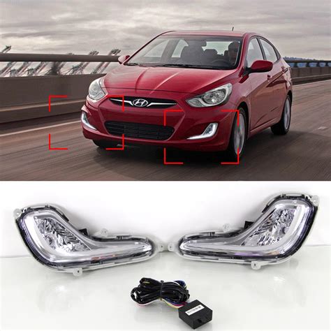 Car Drl Kit For Hyundai Accent 2012 2013 Daytime Running Light Bar Auto Fog Lamps Bulb Turn