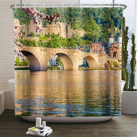 D Arch Garden Landscape Shower Curtain Forest Waterfall Nature Scenery