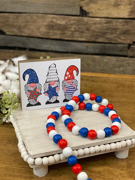 Red White And Blue Bead Garland Tiered Tray Wooden Bead Etsy