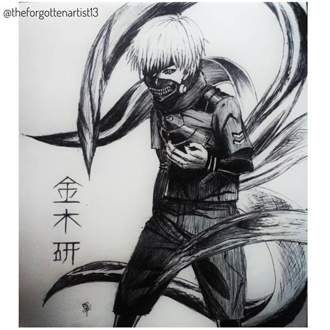 A Ball Pen Sketch Of Ken Kaneki Made By Me Hope Youd Like It R