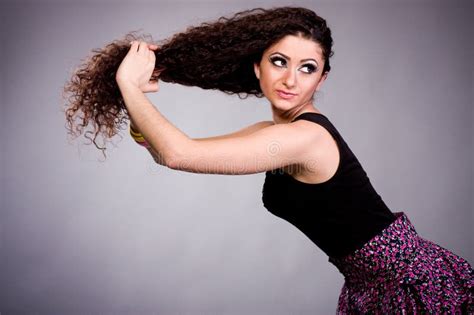 Woman With Long Ringlets Hair Stock Photo Image Of Enjoy Color 23669022