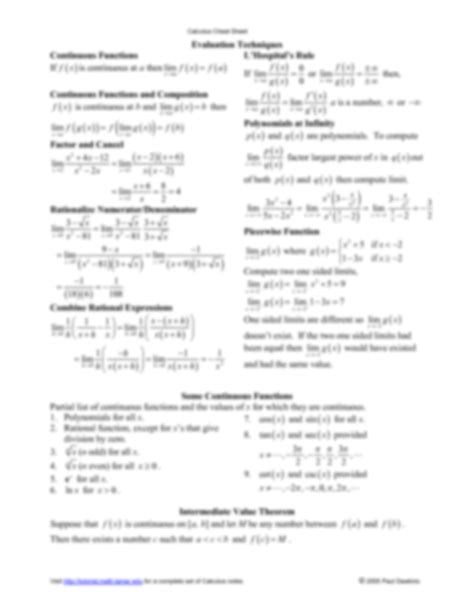 SOLUTION Calculus Cheat Sheet Limits Studypool