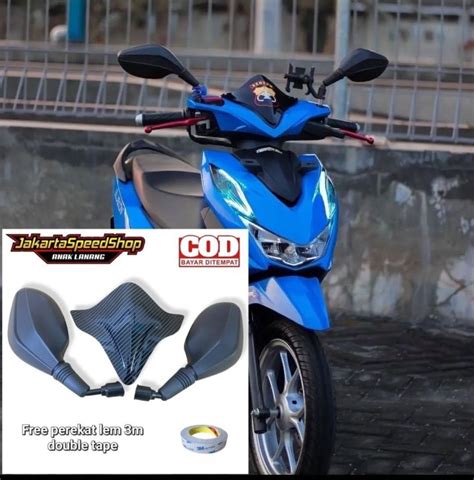 Paket Variasi Visor Honda Beat New Carbon Plus Spion Click Hitam Polos