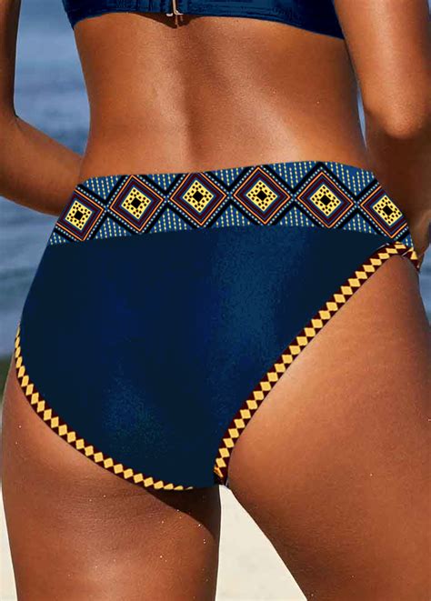 Mid Waisted Tribal Print Peacock Blue Bikini Bottom Modlily USD