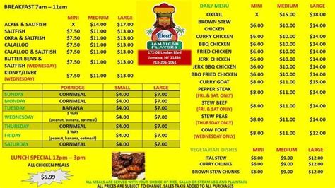 Menu At Ideal Jamaican Flavors Restaurant New York City