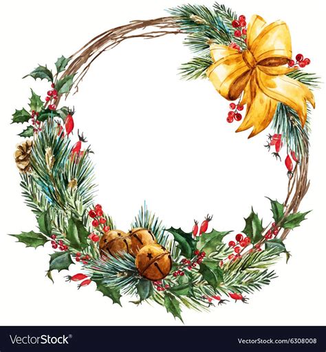 Beautiful Vector Image With Nice Hand Drawn Watercolor Christmas Wreath