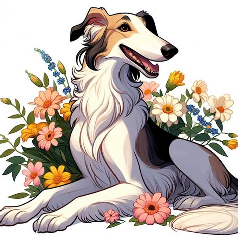 Premium Vector Cute Borzoi Dog Cartoon Vector Style White Background