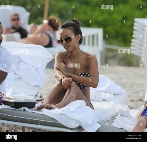Karrueche Tran Wearing A Polka Dot Bikini With A Pink Bow On Her Rear Enjoys The Beaches In
