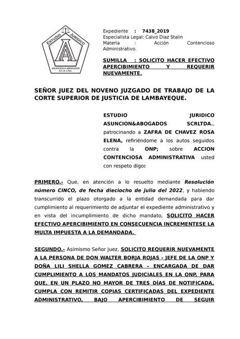 Hacer Efectivo Apercibimiento Y Requerir Nuevamente Zafra De Chavez