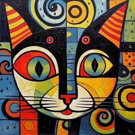 Pintura Estilo Cubismo De Um Gato Foto Premium