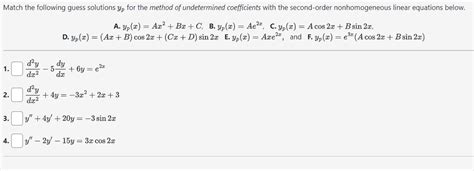 Solved Match The Following Guess Solutions Yp For The Method Chegg