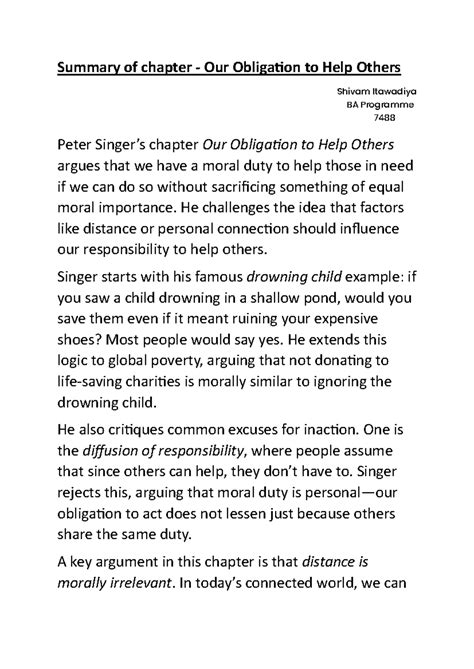 Our Obligation to Help Others spast - Summary of chapter - Our