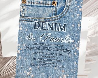 Denim And Pearls Birthday Invitation Template Editable Denim Birthday