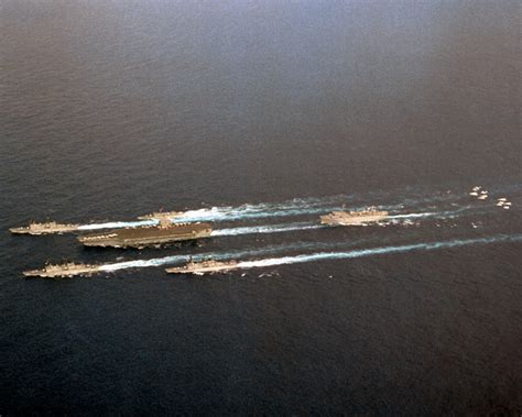 An Elevated Port Bow View Of The Nuclear Powered Aircraft Carrier USS