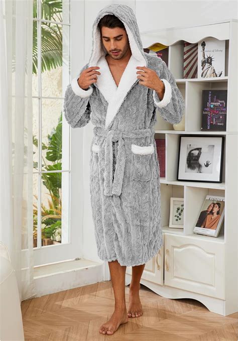 Vulcanodon Mens Robe With Hood Full Length Plush Robe For Men Thick Fleece Bathrobe Small Medium