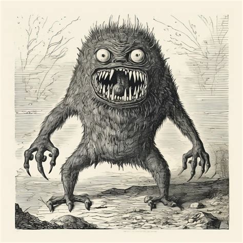 Premium Photo | Antique Woodcut Engraving Of A Weird Giant Scary ...