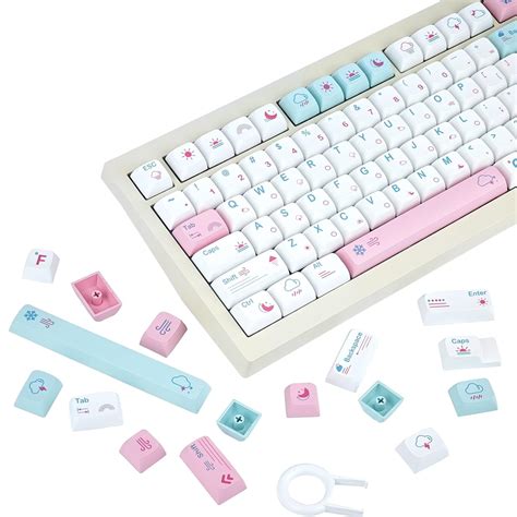 Jolintal Keys White Blue And Pink Keycaps Pbt Fresh Weather Theme