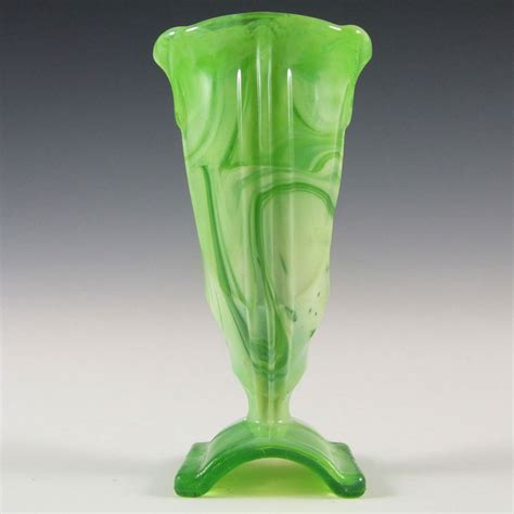 Stölzle Czech Art Deco Or Victorian Green Slag Glass Vase Ws07784 £