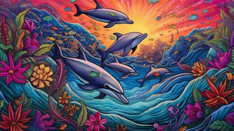 Premium Ai Image Dolphins Playing At Coral Reef Generative Ai