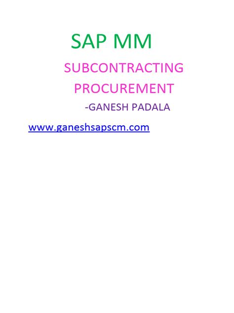 Subcontracting Procurement Sap Mm Pdf