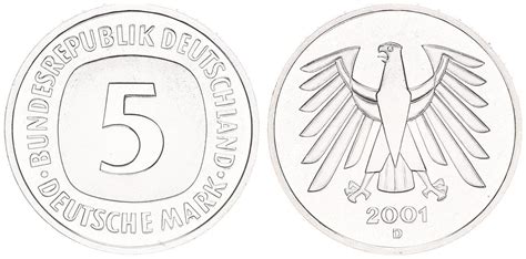 Deutschland Bundesrepublik 5 Mark 5 DM Kursmünze 2001 D TOP Erhaltung