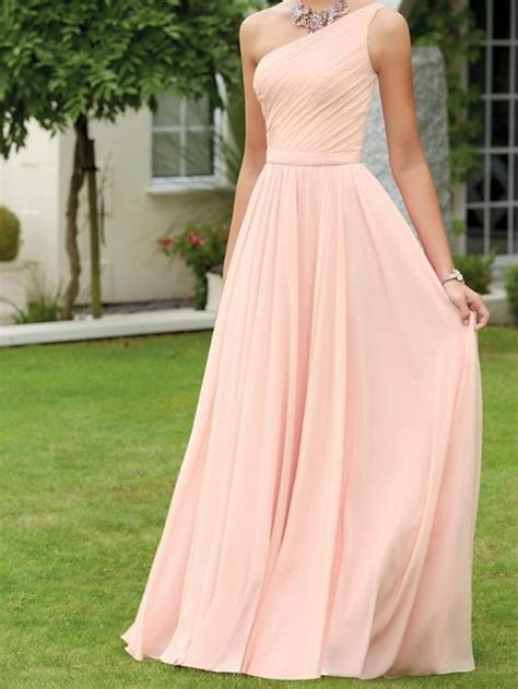 A Line Bridesmaid Dress One Shoulder Sleeveless Elegant Floor Length