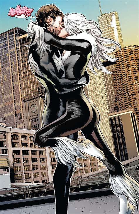 Symbiote Spider Man And Black Cat Kiss Peter And Felicia Greg Land