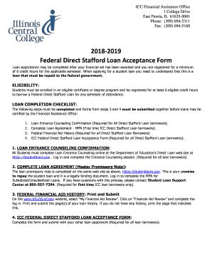 Fillable Online 2018 2019 Federal Direct Stafford Loan Acceptance Form