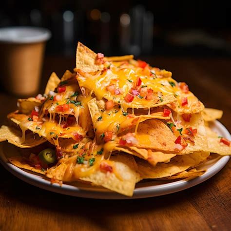 Premium AI Image | a plate of nachos covered in a blend of melted ...