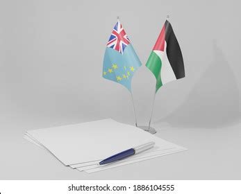 Palestine Tuvalu Agreement Flags White Background Stock Illustration