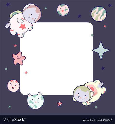 Cute Space Frame With Japanese Kawaii Cat Travels Vector Image