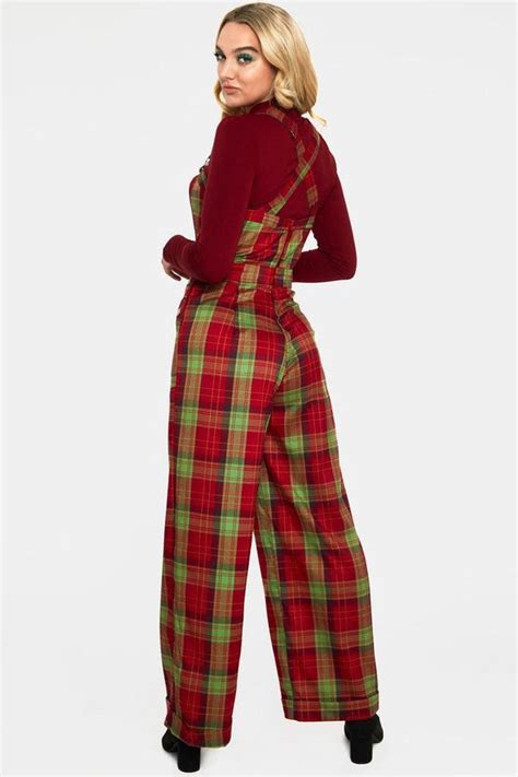 Tartan Cross Strap Jumpsuit Voodoo Vixen Dark Fashion Clothing