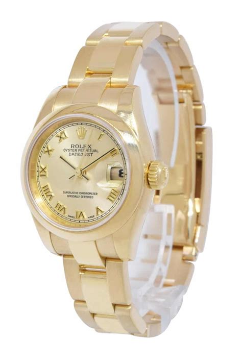 Rolex Datejust 18k Yellow Gold Champagne Dial Ladies 26mm Watch Bp Y 179168 Jewels In Time