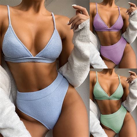 Travelwant Women Bikini Set Solid Color Sexy Triangle Two Piece