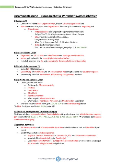 Europarecht Zusammenfassung Zusammenfassung Europarecht F R
