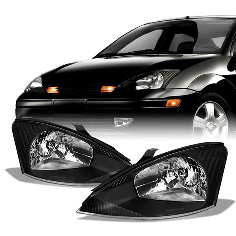 AKKON Black Head Lights Assembly Set Pair For 2000 2004 Ford Focus