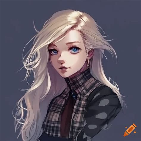 Anime Girl With Dirty Blonde Hair And Blue Eyes