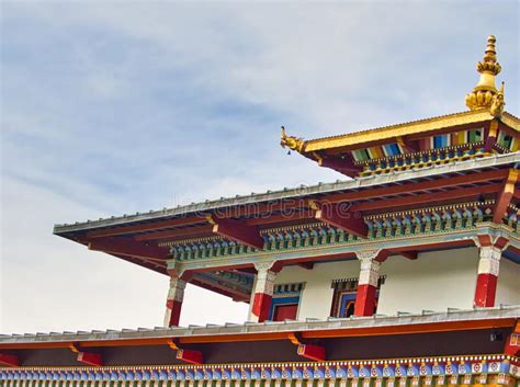 Colorful Details Of The Roof Of A Buddhist Temple Wood Carving Close