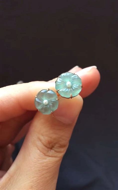 Natural Icy Blue Jadeite Post Earring K Solid Rose Gold Natural Icy