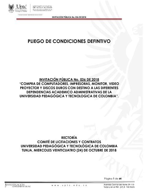 Fillable Online PLIEGO DEFINITIVO DE CONDICIONES INVITACIN PBLICA No