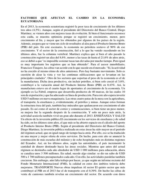 Factores Que Afectan El Cambio En La Economia Ecuatoriana Pdf Crecimiento Económico