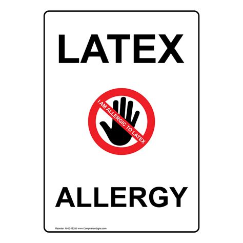 Vertical White Latex Allergy Sign or Label - Symbol