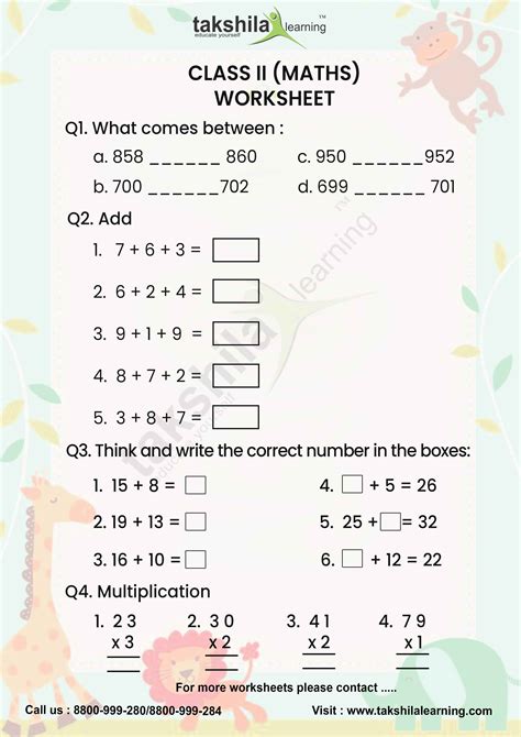 Maths Worksheet For Class 2 Multiplication Practice Sheets P